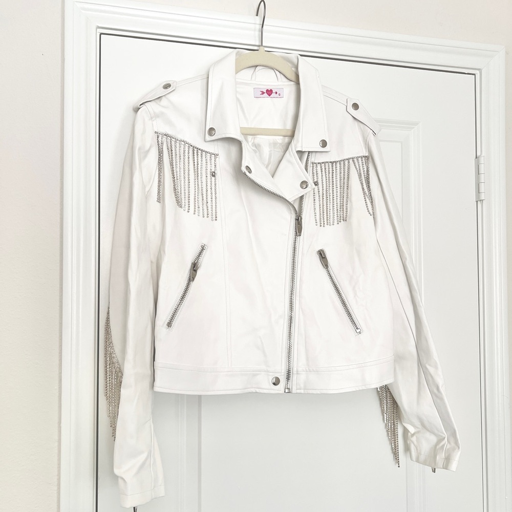 Buddy Love Rife Crystal Fringe
Vegan Leather Jacket in White - Picture 5 of 11